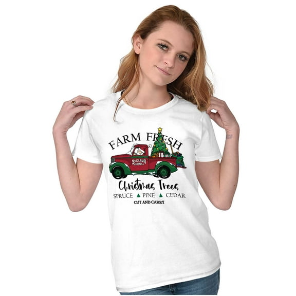 Farm Fresh Christmas Tree Truck Womens Slim Fit Graphic Tee Brisco Brands S