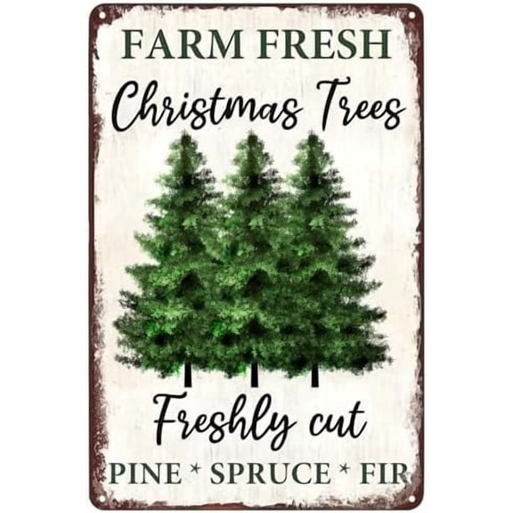 Farm Fresh Christmas Trees Christmas Signs Vintage Metal Tin Sign Rustic Wall Art for Festive Home Decor and Holiday Gifts 12X8 IN