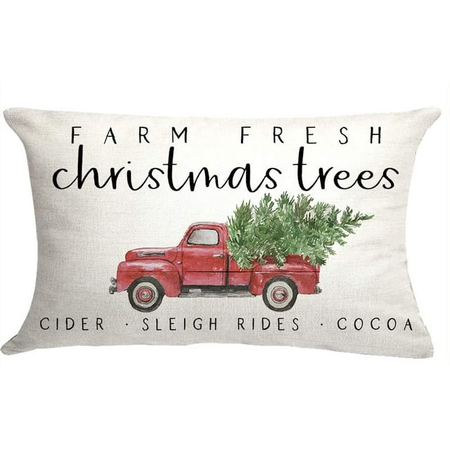 Farm Fresh Christmas Trees Red Truck Pillow Cushion Cover Case for