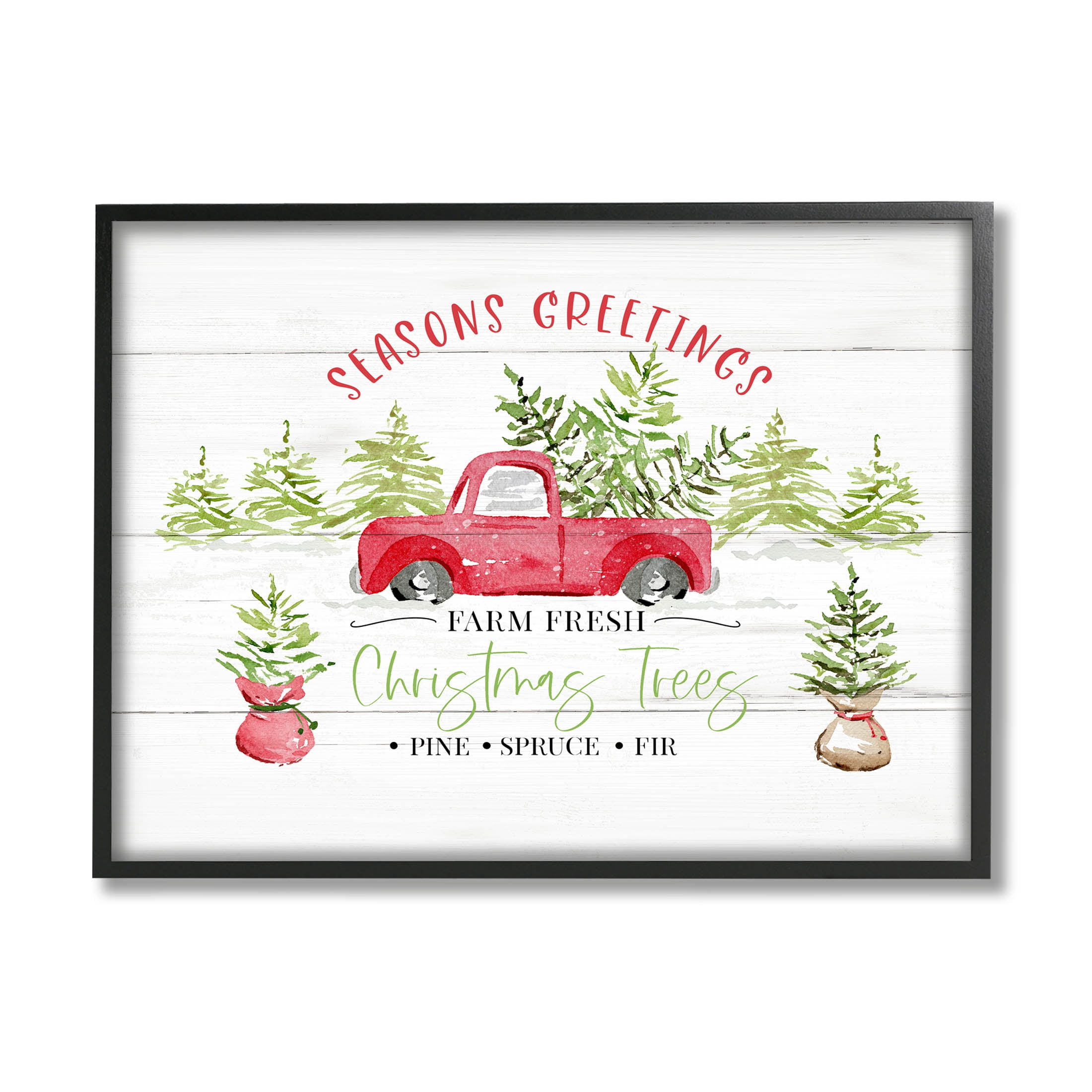 Farm Fresh Christmas Trees Seasonal Holiday Graphic Art Black Framed Art Print Wall Art