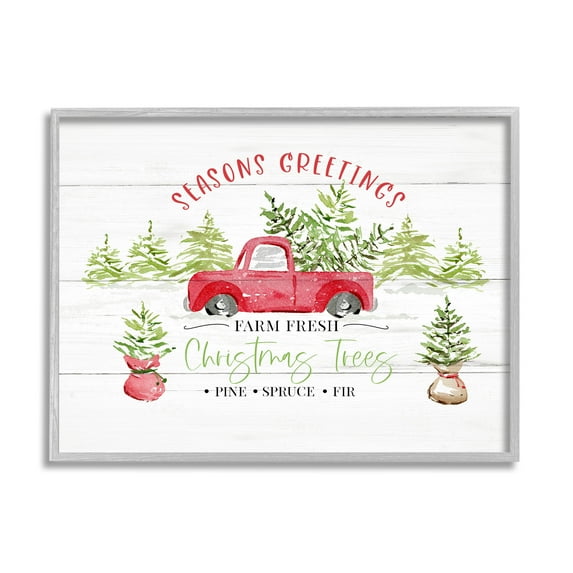 Farm Fresh Christmas Trees Seasonal Holiday Graphic Art Gray Framed Art Print Wall Art