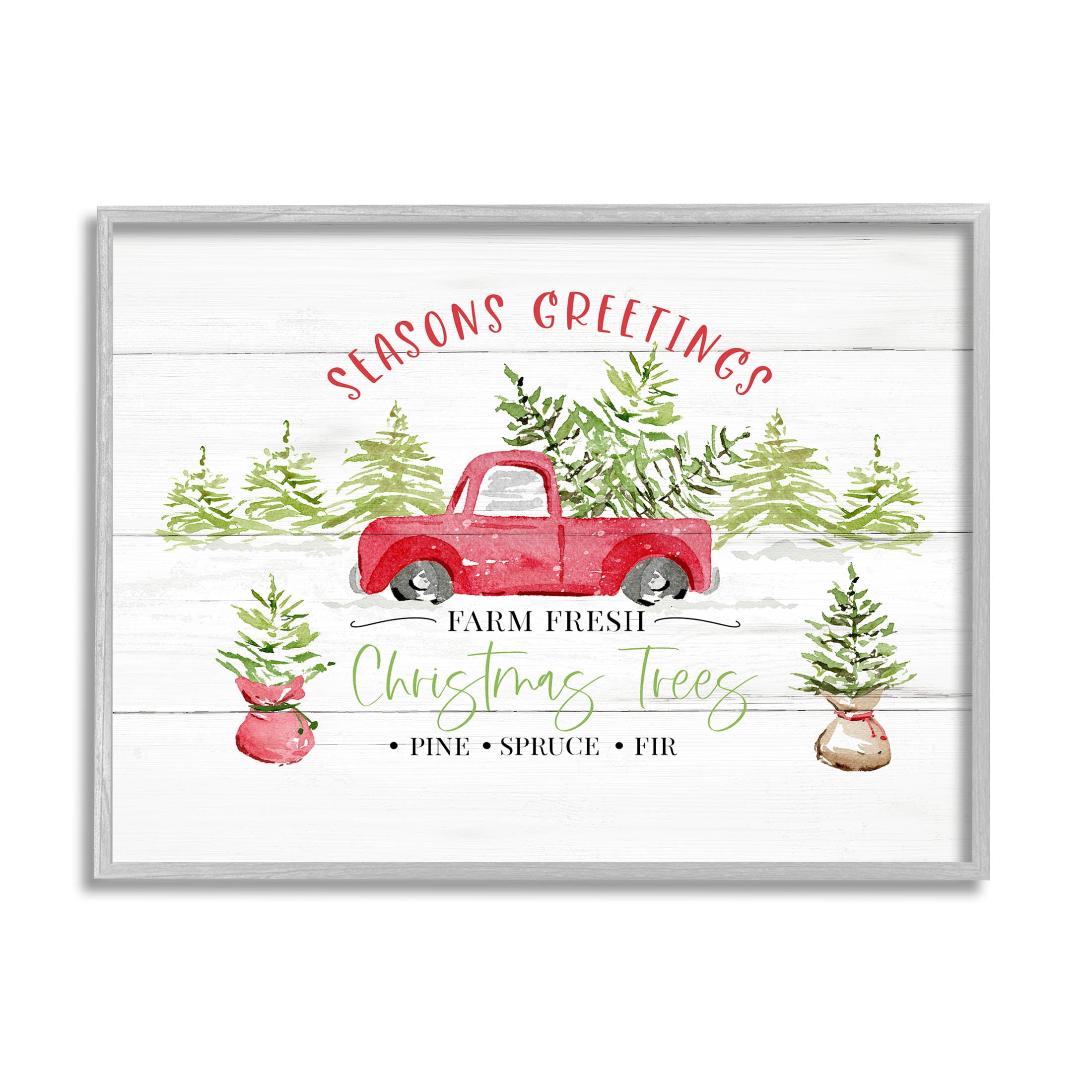 Farm Fresh Christmas Trees Seasonal Holiday Graphic Art Gray Framed Art Print Wall Art