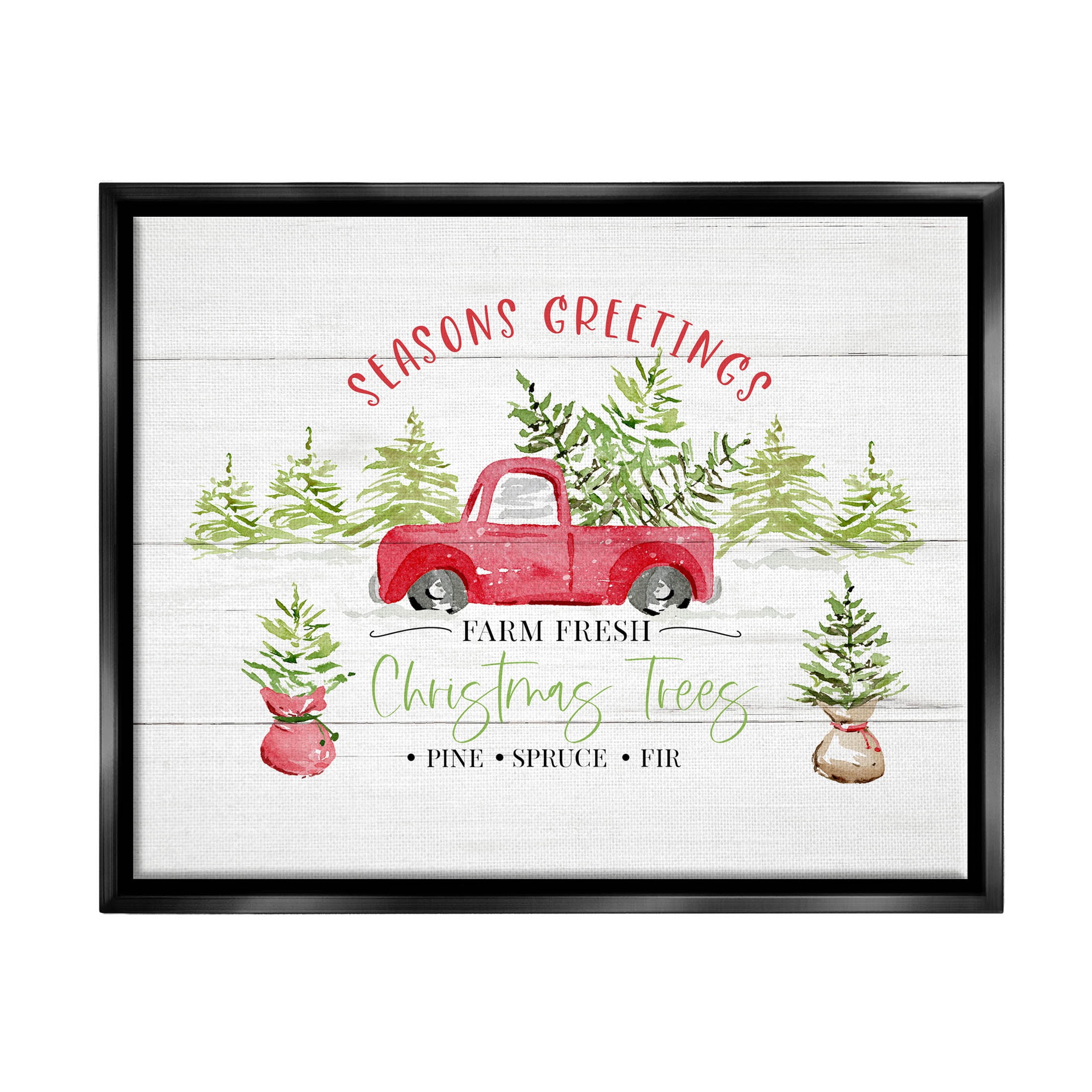 Farm Fresh Christmas Trees Seasonal Holiday Graphic Art Jet Black Framed Art Print Wall Art