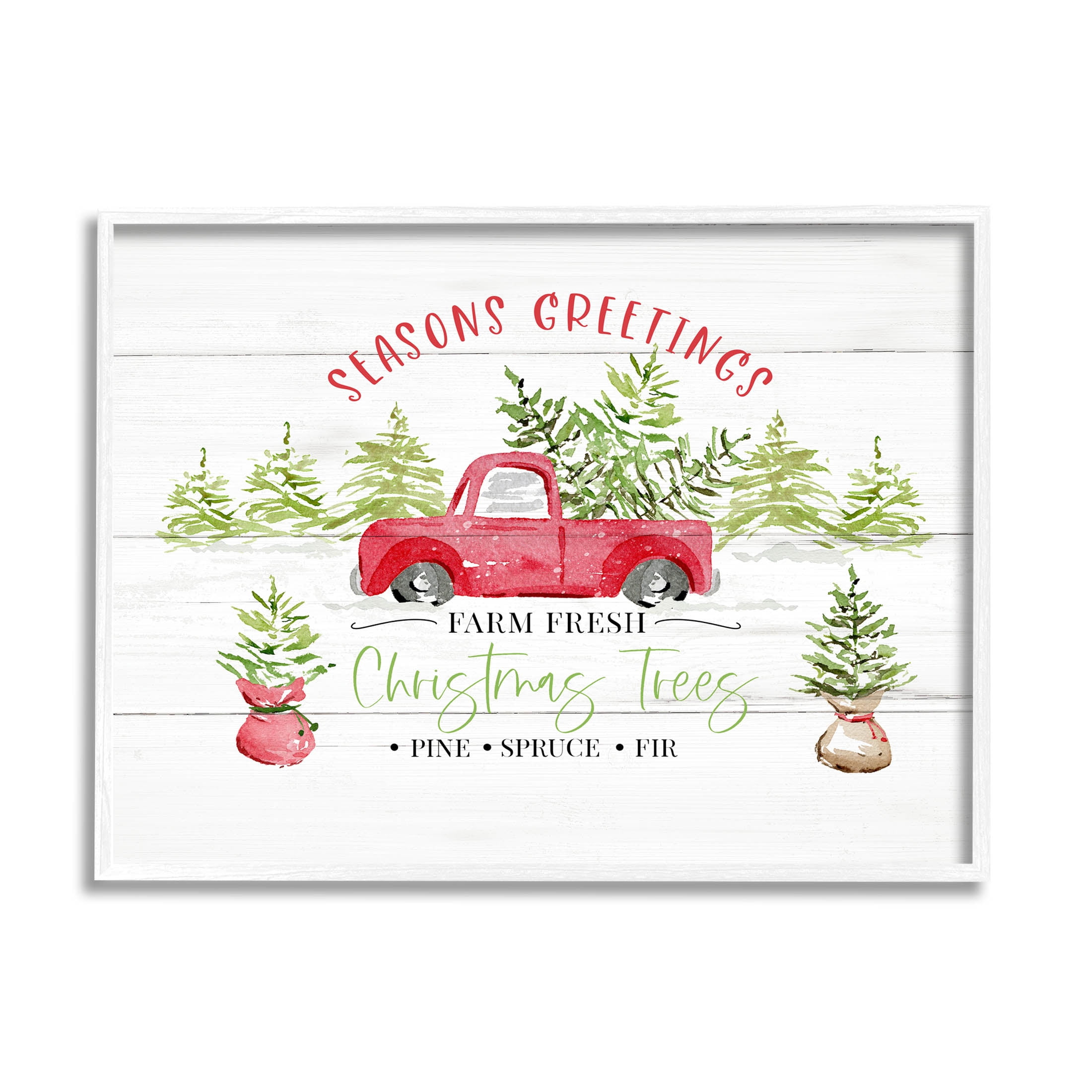 Farm Fresh Christmas Trees Seasonal Holiday Graphic Art White Framed Art Print Wall Art