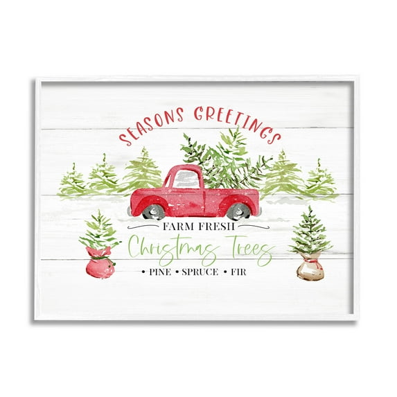 Farm Fresh Christmas Trees Seasonal Holiday Graphic Art White Framed Art Print Wall Art