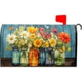 thumbnail image 1 of Farm Fresh Colorful Flowers Spring Mailbox Covers Magnetic Standard Size 18" X 21",Blue Rustic Mailbox Wraps Post Letter Box Cover for Holiday Garden Yard Decor, 1 of 1