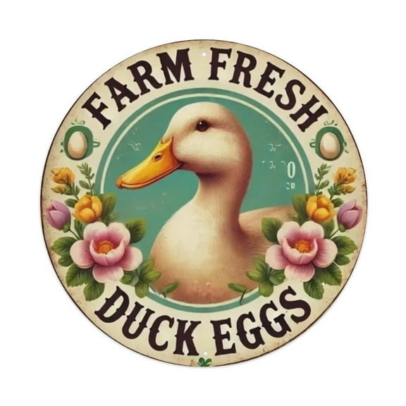 Farm Fresh Duck Eggs Round Tin Sign Vintage Metal Sign Office Living Room Bar Coffee Wall Art Decor 8x8inch