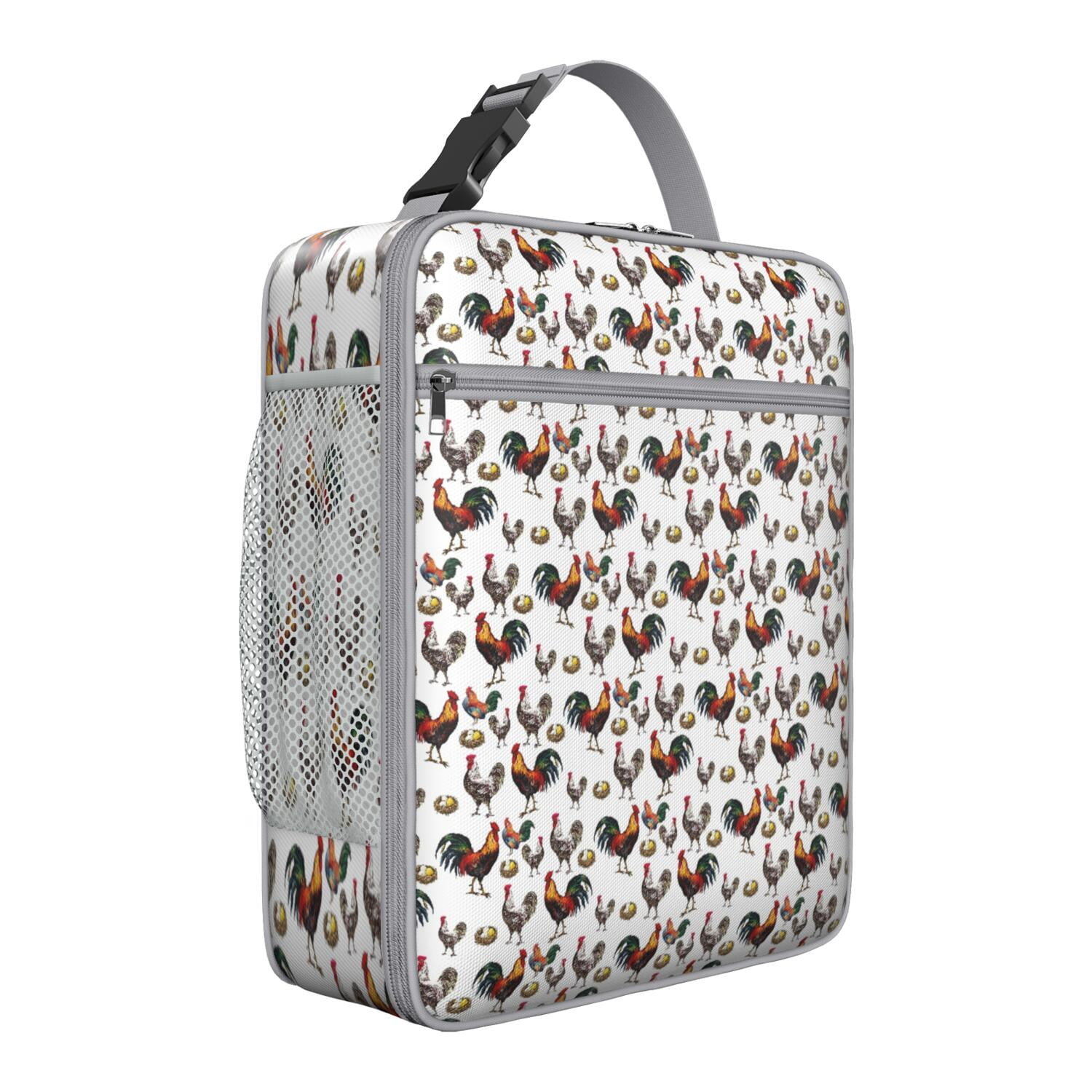 Farm Fresh Egg and Chicken Lunch Tote, Artistic Coop Design Insulated Cooler Bag with Hen and Rooster Print, Rustic Farm Style Bento for Women, School