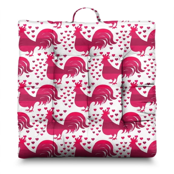 Farm Fresh Eggs Art Floor Pillow - Fluffy Resilient Zabuton with Country Chicken Print