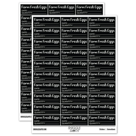 Farm Fresh Eggs Date Quantity Label Carton Sticker Set - Black - Gloss Finish - 1.75" Medium