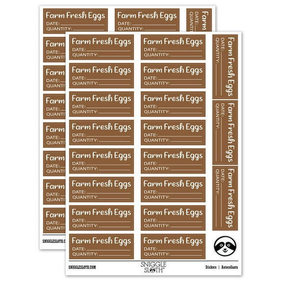 Farm Fresh Eggs Date Quantity Label Carton Sticker Set - Brown - Matte Finish - 2.00" Large
