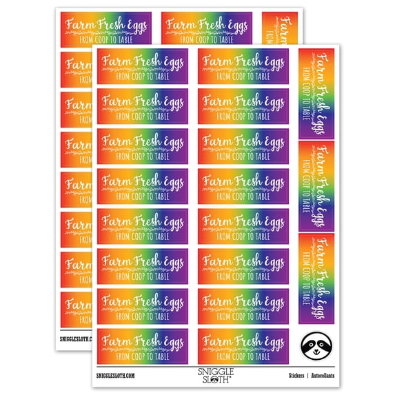 Farm Fresh Eggs From Coop to Table Label Carton Sticker Set - Rainbow - Matte Finish - 2.00" Large