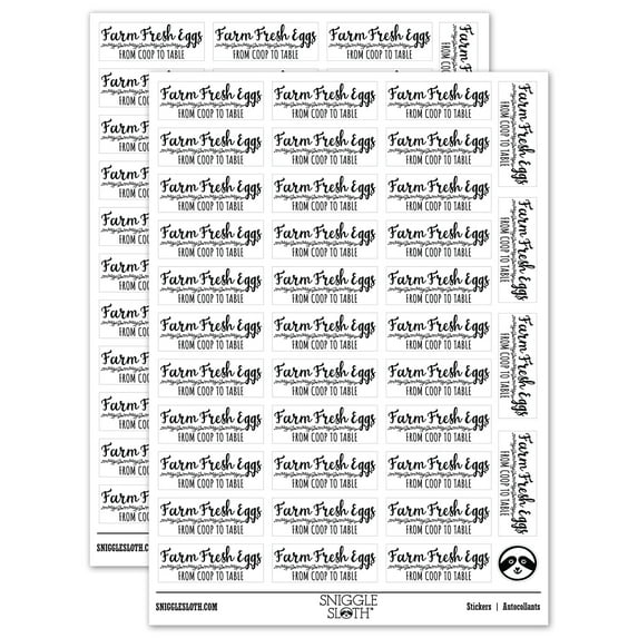 Farm Fresh Eggs From Coop to Table Label Carton Sticker Set - White - Gloss Finish - 1.5" Small