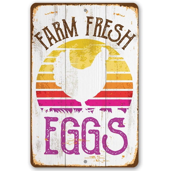Farm Fresh Eggs - Funny Chicken Coop Sign - Great Pen Accessories, Hen House and Fresh Egg Decoration, Chicken Farm Sign and Farmers Gift, 8x12 Use Indoors or Outdoors Durable Metal Sign