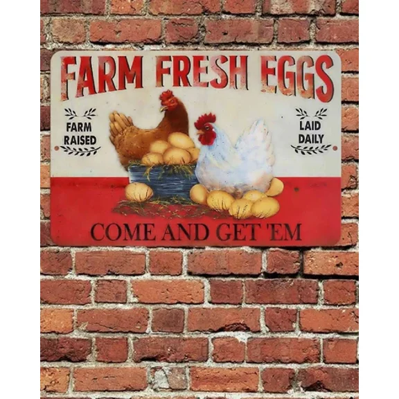 Farm Fresh Eggs Laid Daily Sign Aluminum Metal 8"X12" Rustic Retro Aged Design