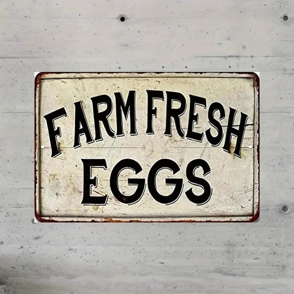 "Farm Fresh Eggs" Metal Sign, 12x8 Inch Aluminum Rustic Chicken Coop Wall Decor Plaque, Vintage Farmhouse Kitchen Pantry Cottage Sign for Home