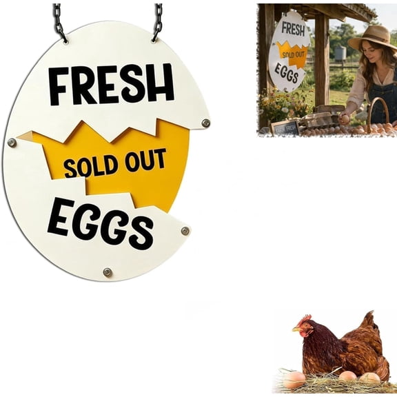 Farm Fresh Eggs Metal Sign with Cracked Shell & Humorous SOLD OUT Yolk Design, Rustic Farmhouse Decor for Coop, Market, Farm Stand & Outdoor Fence(RL 1 PC)