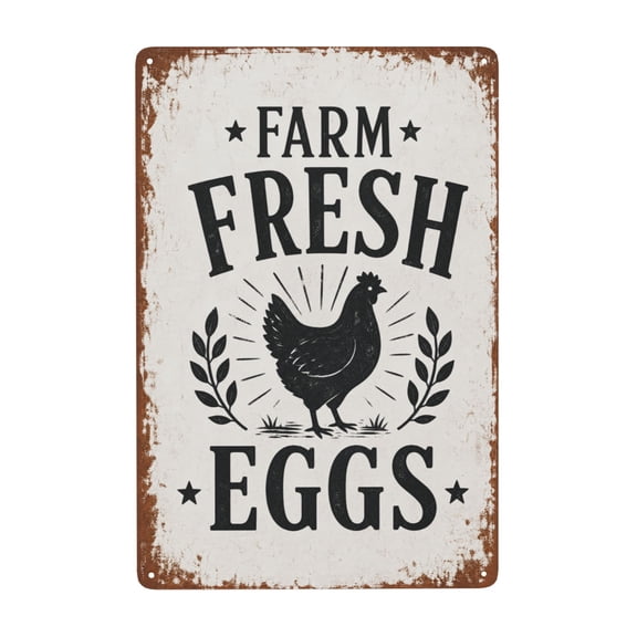 Farm Fresh Eggs Metal Wall Decor Sign - Rustic Vintage Style Chicken Art for Kitchen or Home - 8x12 Inch Weather Resistant Iron Sign with Pre-Drilled Holes for Easy Hanging