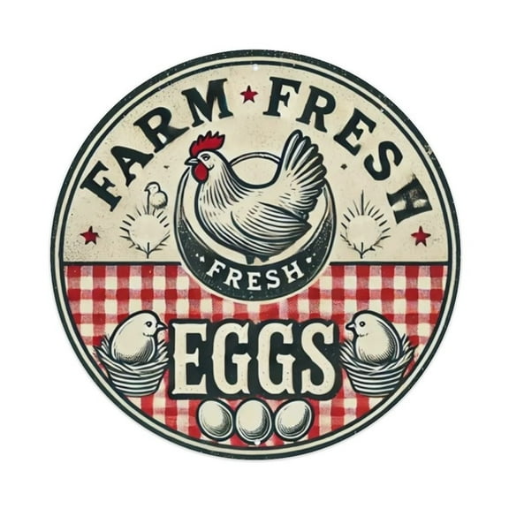 Farm Fresh Eggs Round Tin Sign Vintage Metal Sign Office Living Room Bar Coffee Wall Art Decor 8x8inch