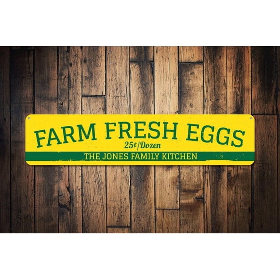 Farm Fresh Eggs Sign Family Last Name Kitchen Sign Custom 25 Cents Per Dozen Farm Kitchen Decor Kitchen - Size: 16 x 4 Inches