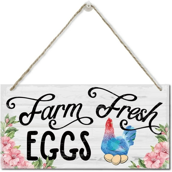 Farm Fresh Eggs Sign, Vintage Printed Wood Plaque Sign, Hanging Wood Sign Home Decor, Rustic Farmhouse Chicken Coop Decor Wall Art, Country Chicken Coop Decor 10x5 Inch