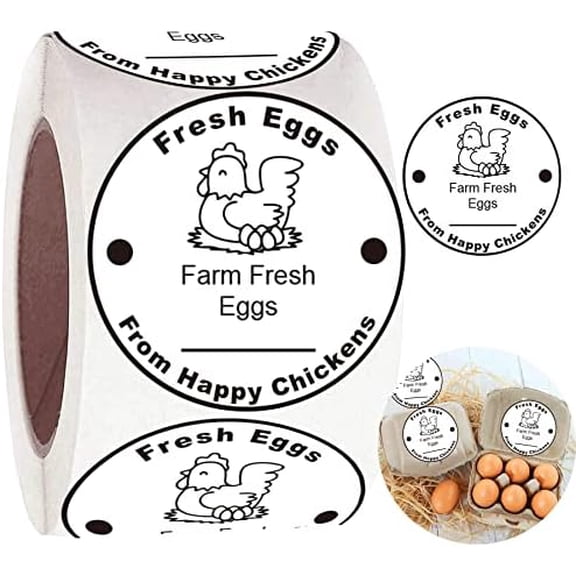 Farm Fresh Eggs Stickers 500 Pcs Farm Fresh Eggs Carton Labels Per Roll - 1.5 inch Fresh Eggs Farmer's Market Packaging Sticker Chicken Labels for Business Farms Freshs Produce Eggs Carton Labeling