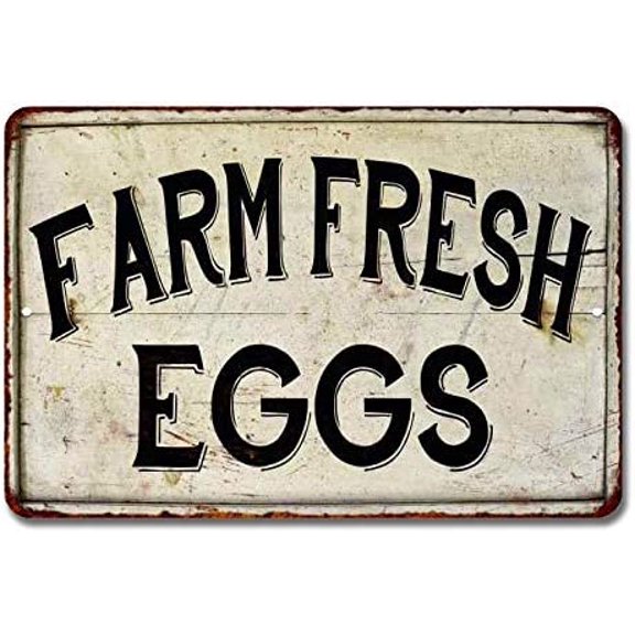 Farm Fresh Eggs Vintage Farmhouse Metal Tin Sign, Chicken Coop and Barnyard Wall Decor, 8 x 12 Matte Finish