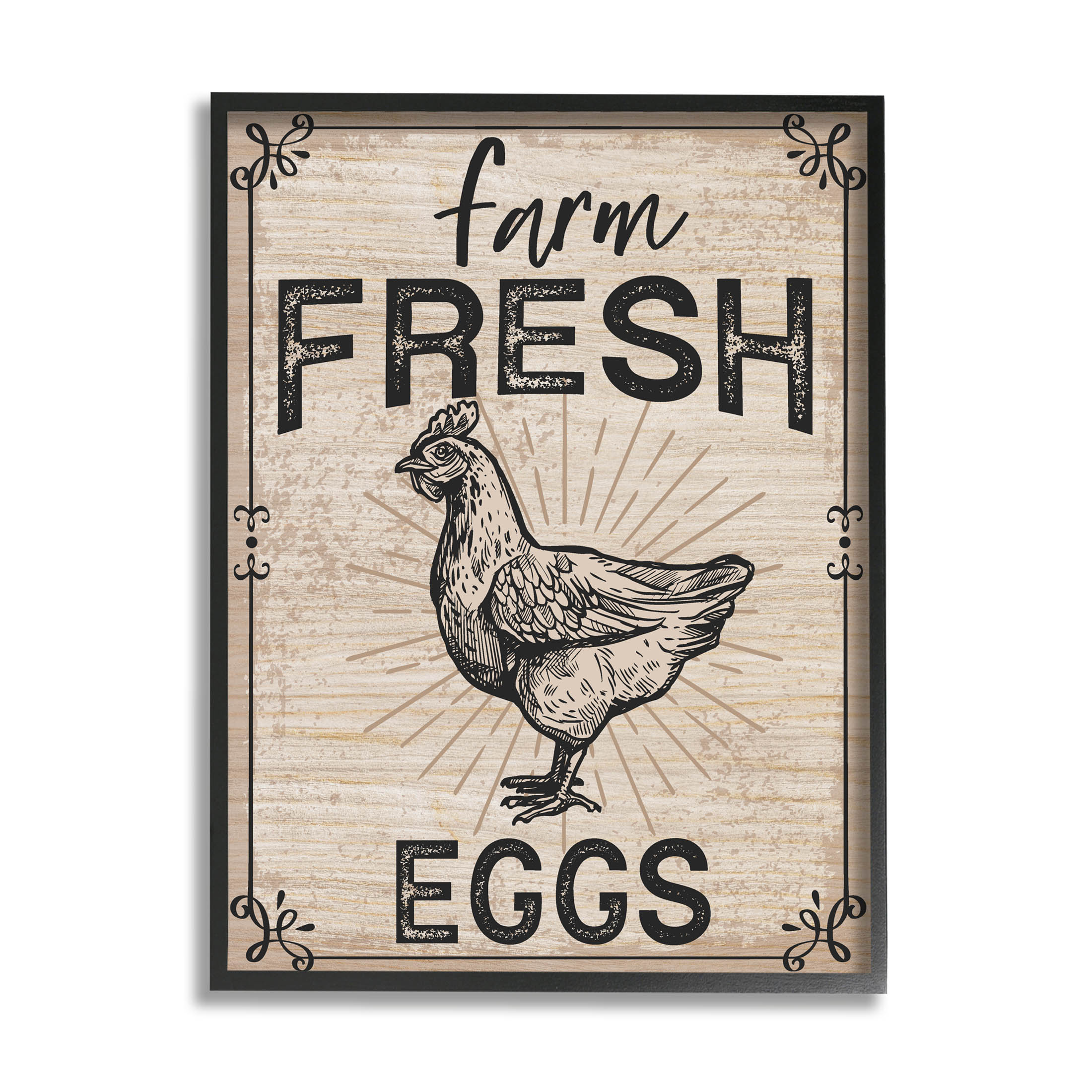 Farm Fresh Eggs Vintage Hen Animals & Insects Graphic Art Black Framed Art Print Wall Art