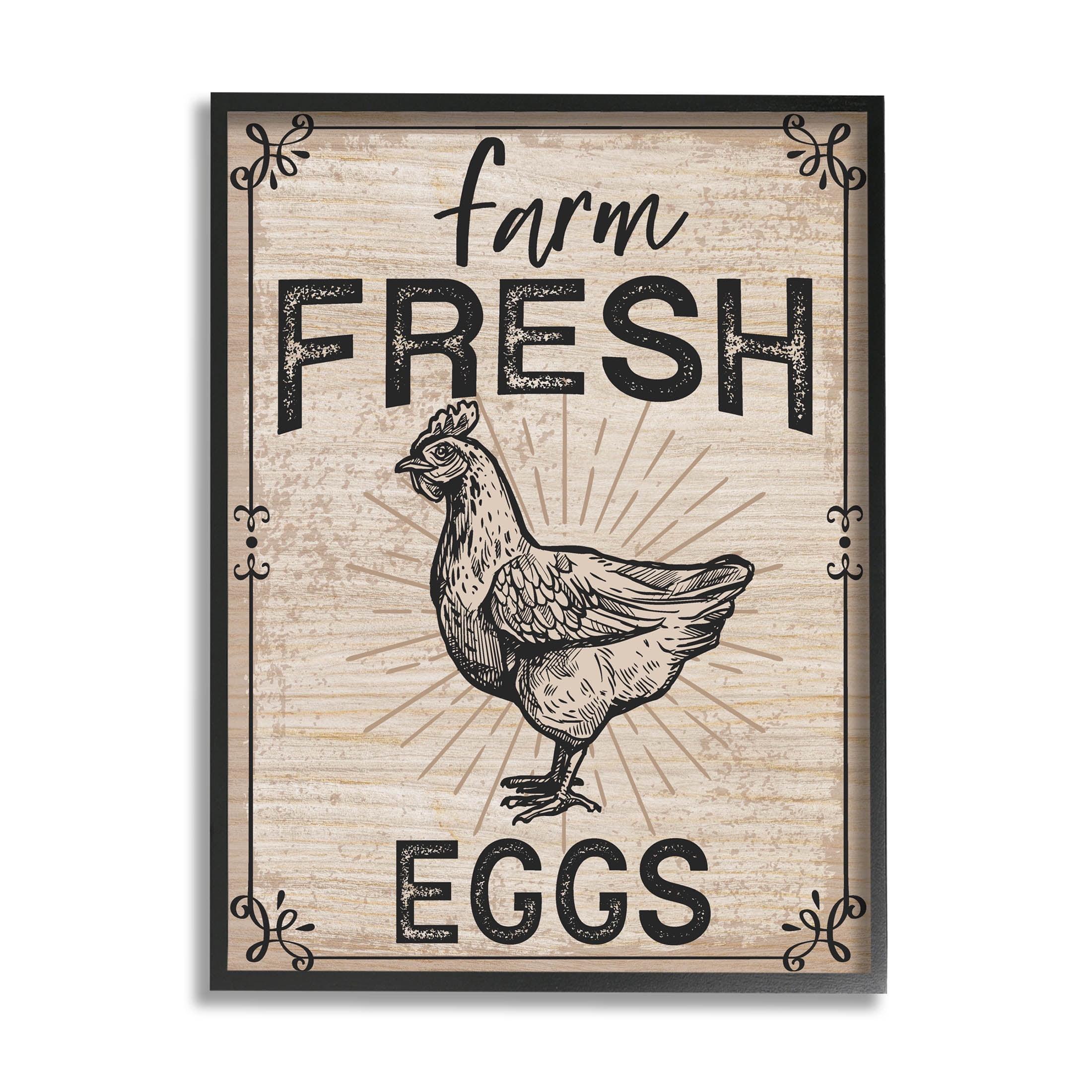 Farm Fresh Eggs Vintage Hen Animals & Insects Graphic Art Black Framed Art Print Wall Art