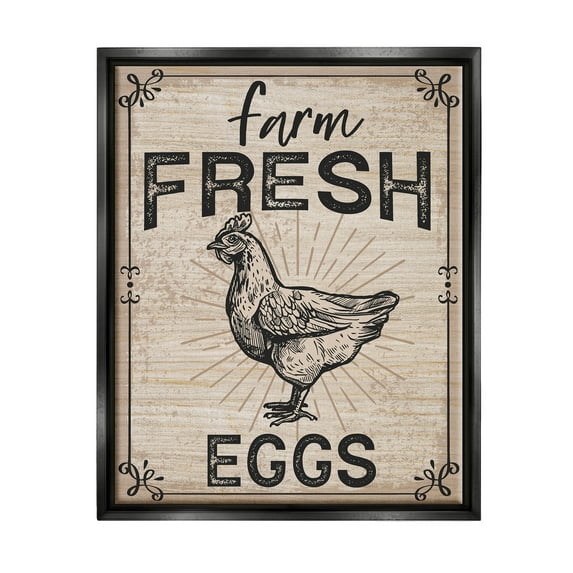 Farm Fresh Eggs Vintage Hen Animals & Insects Graphic Art Jet Black Framed Art Print Wall Art
