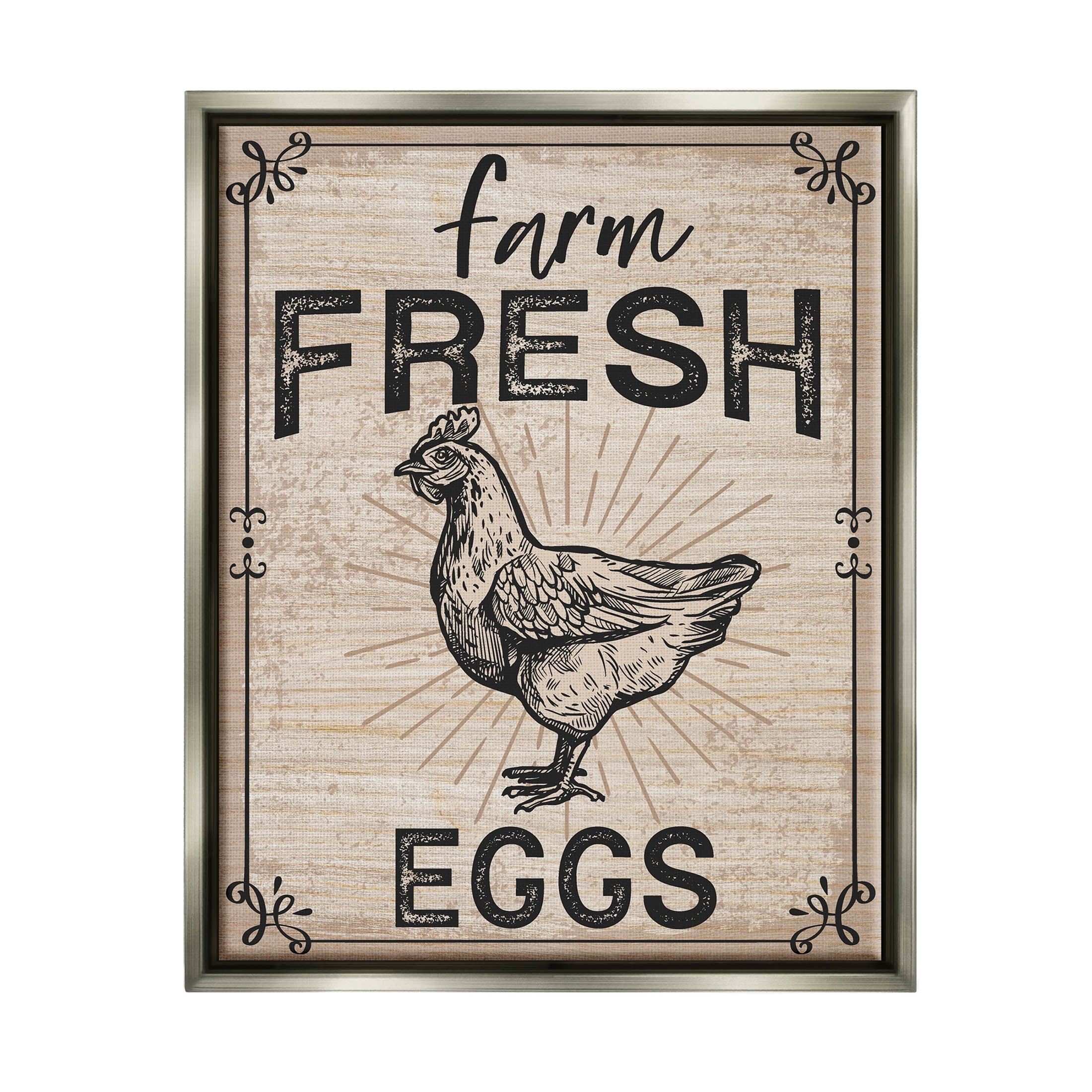 Farm Fresh Eggs Vintage Hen Animals & Insects Graphic Art Luster Gray Framed Art Print Wall Art