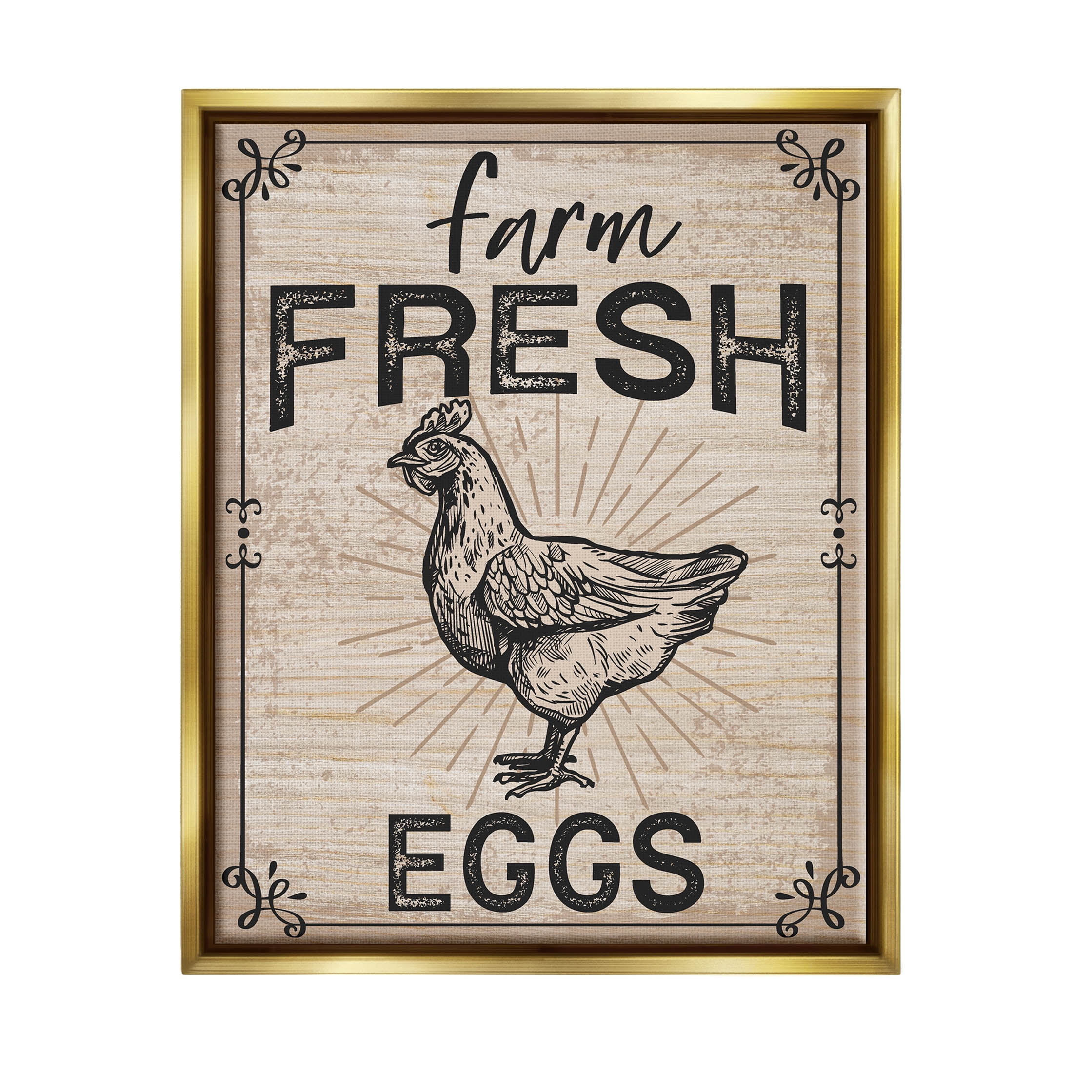 Farm Fresh Eggs Vintage Hen Animals & Insects Graphic Art Metallic Gold Framed Art Print Wall Art