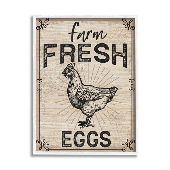 Farm Fresh Eggs Vintage Hen Animals & Insects Graphic Art White Framed Art Print Wall Art