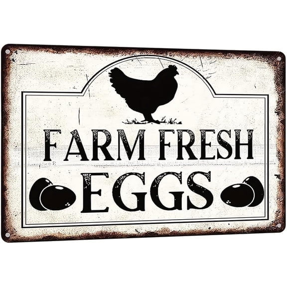 Farm Fresh Eggs Vintage Metal Tin Sign 12x8 Inch - Rustic Farmhouse Chicken Wall Art, Fresh Eggs Sign for Kitchen Restaurant Cafe Bar Garage, Country Decor Gift