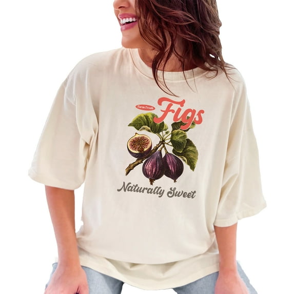 Farm Fresh Figs T-Shirt, Naturally Sweet Graphic Tee, Vintage Fruit Illustration, Unique Graphic Tee, Casual Shirt, Unisex Apparel, Ivory Comfort Colors T-Shirt, 2XL