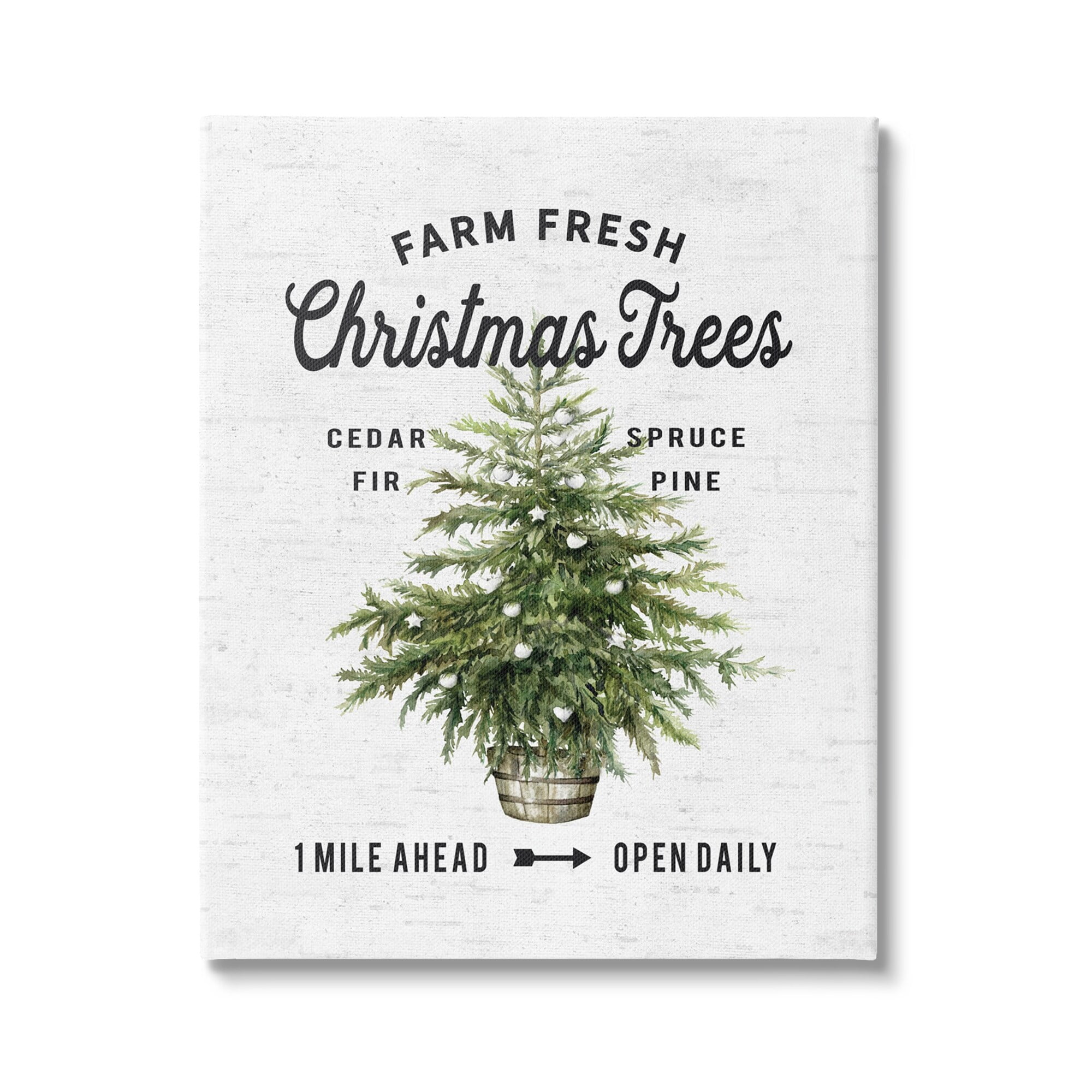 Farm Fresh Fir & Pine Christmas Advertisement Sign Botanical & Floral Graphic Art Gallery-Wrapped Canvas Print Wall Art