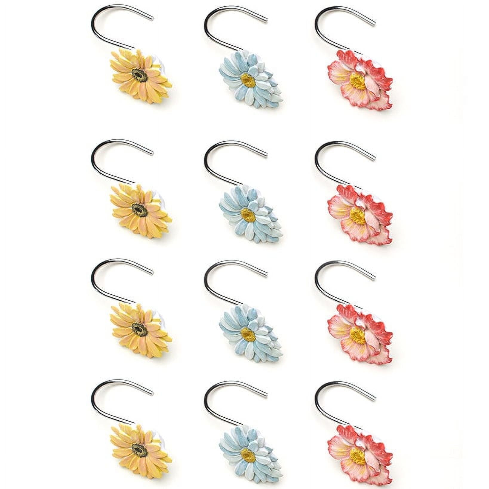 Farmhouse Floral Ceramic Shower Curtain Hooks Set of 12