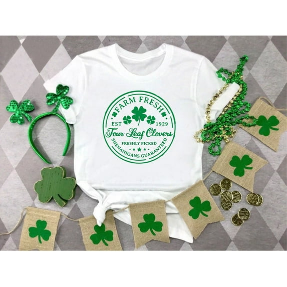 Farm Fresh Four Leaf Clovers, Shenanigans Shamrock Shirt, Irish T-Shirt, St Patrick'S Day Shirt, Women'S St Patty'S Shirt, Lucky Shirt, Full Size S-5XL