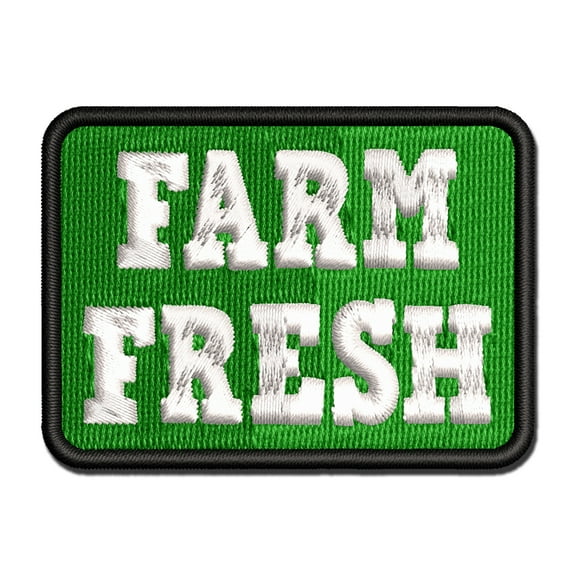 Farm Fresh Fun Text Applique Multi-Color Embroidered Iron-On Patch - 2.0 Inch Mini