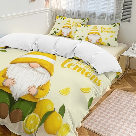 Farm Fresh Lemon Gnome Quilt Cover Set Home Textiles Duvet Cover Set Pillowcases Soft Comfortable Bedding Set