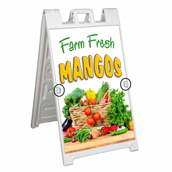 Farm Fresh Mangos (24" X 36") Deluxe A-Frame Signicade, Includes 2 Removable Panels & Stand