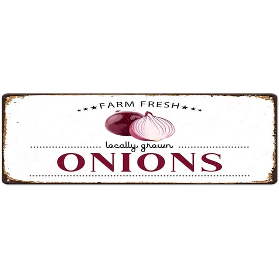 Farm Fresh Onions Vintage Metal Tin Sign Locally Grown Vegetables Garden Farm Wall Decor Farmers Market Signs Rustic Plaque Novelty Street Sign for Home Farmhouse Kitchen Bar 4"x16"