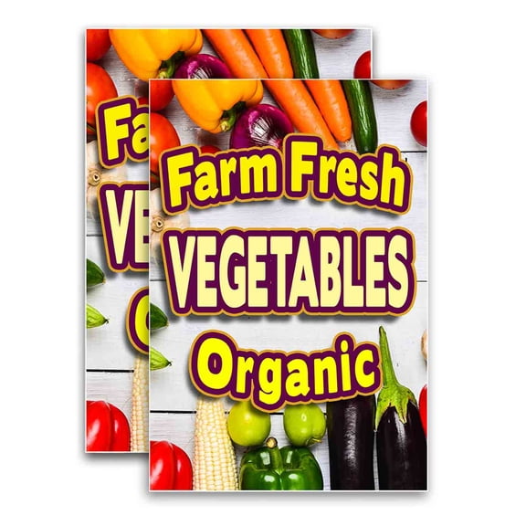 Farm Fresh Organic Vegetables (24" X 36") Vinyl Decal Only (Pack of 2) |Sign|Sticker|Poster