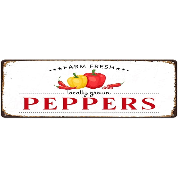 Farm Fresh Peppers Vintage Metal Tin Sign Locally Grown Vegetables Garden Farm Wall Decor Farmers Market Signs Rustic Plaque Novelty Street Sign for Home Farmhouse Kitchen Bar 4"x16"
