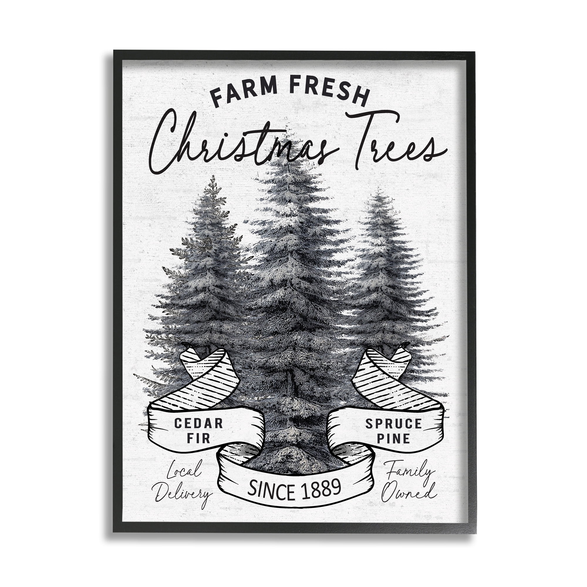 Farm Fresh Pine & Fir Trees Vintage Holiday Advertisement Botanical & Floral Graphic Art Framed Art Print Wall Art