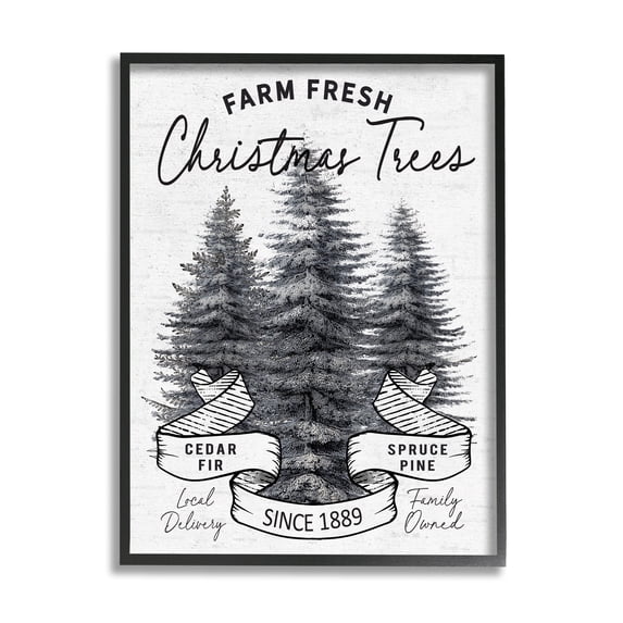 Farm Fresh Pine & Fir Trees Vintage Holiday Advertisement Botanical & Floral Graphic Art Framed Art Print Wall Art