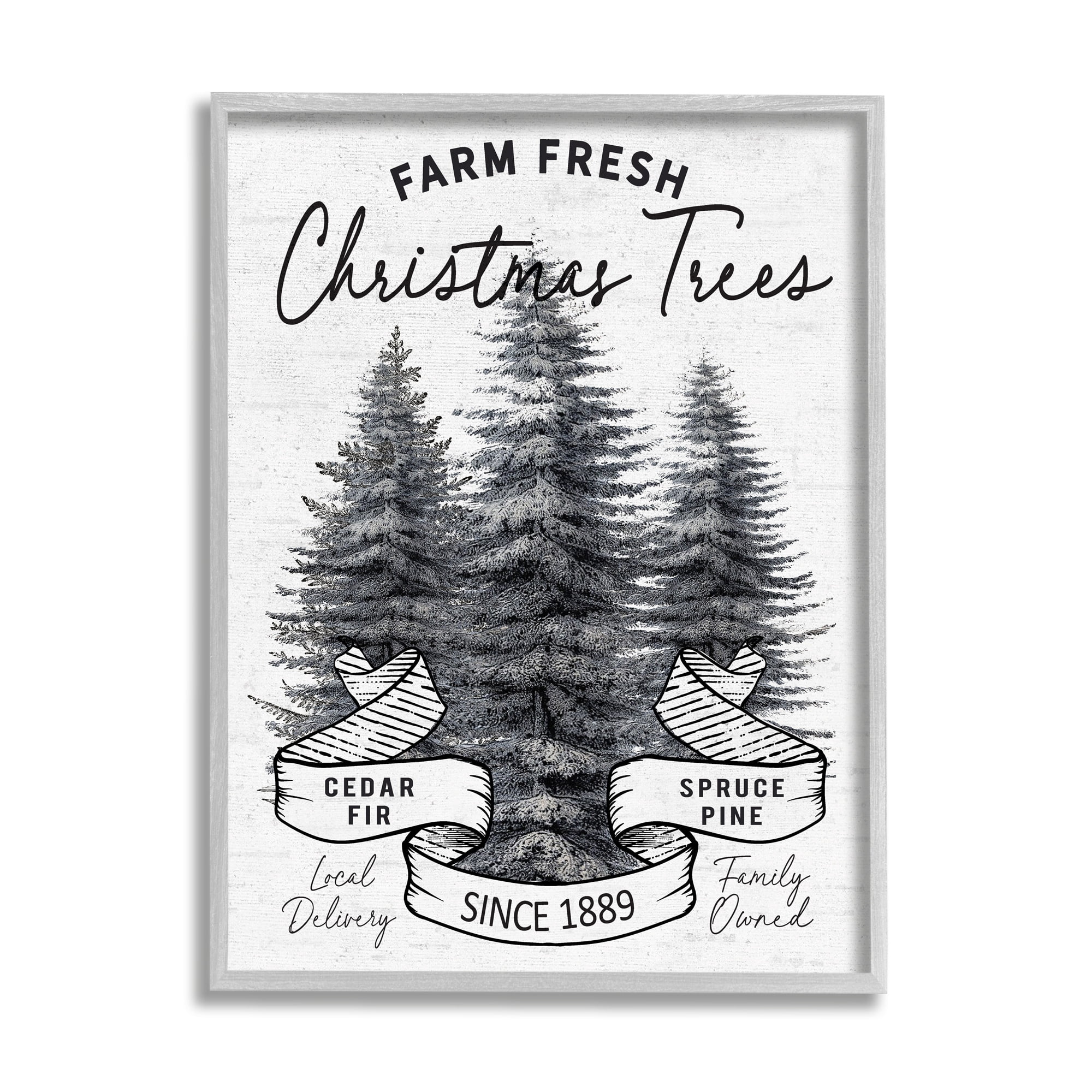 Farm Fresh Pine & Fir Trees Vintage Holiday Advertisement Botanical & Floral Graphic Art Framed Art Print Wall Art