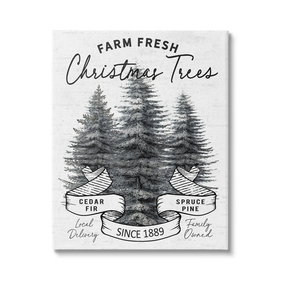 Farm Fresh Pine & Fir Trees Vintage Holiday Advertisement Botanical & Floral Graphic Art Gallery-Wrapped Canvas Print Wall Art