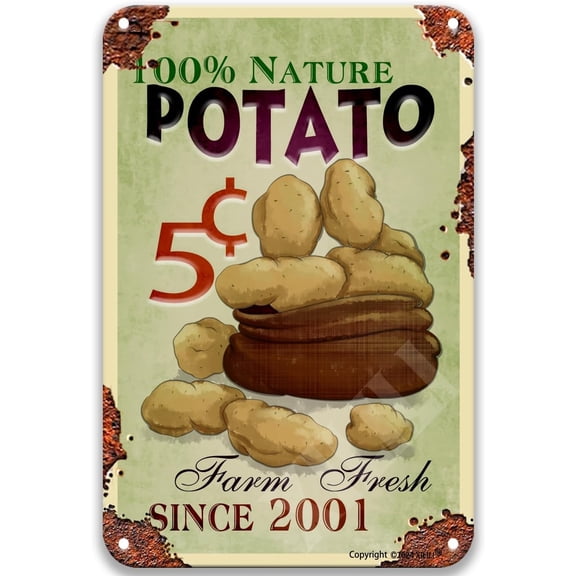 Farm Fresh Potato 5 Cents Tin Posters Vintage Wall Decor For Bedroom Dining Room Sign Tin Signs For Man Cave 8X12 Inch Tin Sign Wall Decor Metal Tin Sign