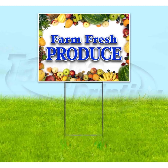Farm Fresh Produce (18" x 24") Yard Sign, Includes Metal Step Stake